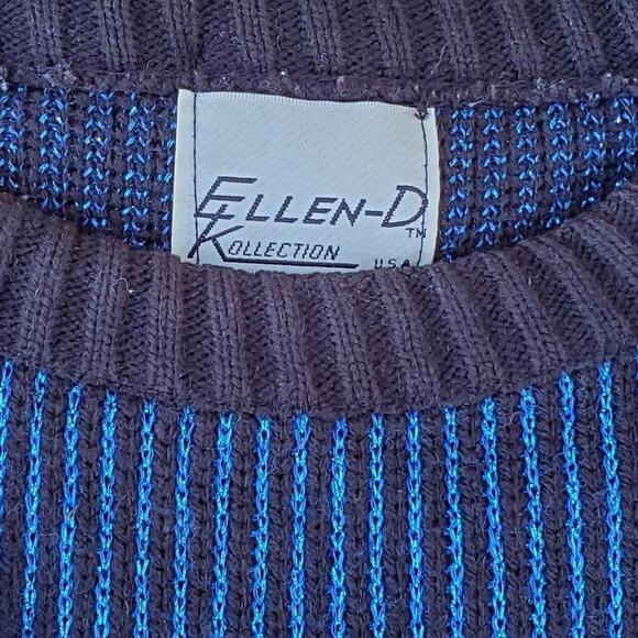 Vintage Ellen-D Kollection Black Blue Knit Sweater Metallic 80s 90s - Picture 2 of 3